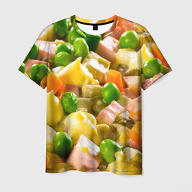 Мужская футболка 3D с принтом Весь в оливье , 100% полиэфир | прямой крой, круглый вырез горловины, длина до линии бедер | Тематика изображения на принте: salat | новый год | оливье | салат