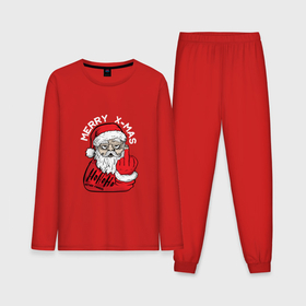 Мужская пижама хлопок (с лонгсливом) с принтом Плохой дед мороз Merry x mas в Санкт-Петербурге,  |  | Тематика изображения на принте: 2022 | bad | комикс | новый год | рождество | санта