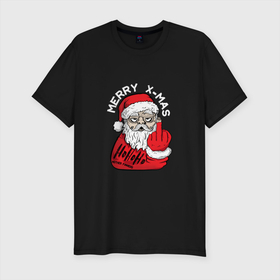Мужская футболка хлопок Slim с принтом Плохой дед мороз Merry x mas в Белгороде, 92% хлопок, 8% лайкра | приталенный силуэт, круглый вырез ворота, длина до линии бедра, короткий рукав | 2022 | bad | комикс | новый год | рождество | санта