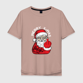Мужская футболка хлопок Oversize с принтом Плохой дед мороз Merry x mas в Санкт-Петербурге, 100% хлопок | свободный крой, круглый ворот, “спинка” длиннее передней части | 2022 | bad | комикс | новый год | рождество | санта