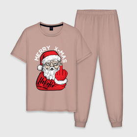 Мужская пижама хлопок с принтом Плохой санта Merry x-mas в Петрозаводске, 100% хлопок | брюки и футболка прямого кроя, без карманов, на брюках мягкая резинка на поясе и по низу штанин
 | 2022 | дед мороз | новый год | с рождеством | санта