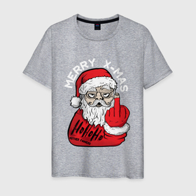 Мужская футболка хлопок с принтом Плохой санта Merry x-mas в Санкт-Петербурге, 100% хлопок | прямой крой, круглый вырез горловины, длина до линии бедер, слегка спущенное плечо. | Тематика изображения на принте: 2022 | дед мороз | новый год | с рождеством | санта