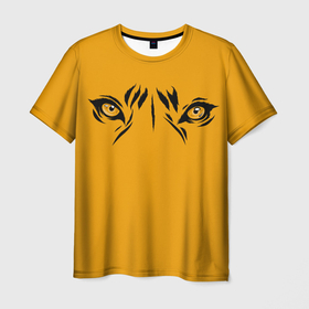Мужская футболка 3D с принтом Взгляд тигра fire theme в Новосибирске, 100% полиэфир | прямой крой, круглый вырез горловины, длина до линии бедер | глаза | год тигра | звери | кошка | оранжевый | природа | рыжий | тигр | хищник | хищные глаза