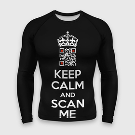 Мужской рашгард 3D с принтом Keep calm and scan me: fuck off в Новосибирске,  |  | crown | cute | keep calm and scan me | qr code | qr код | royal motto | королевский девиз | корона | милый | пошел ты | успокойся и просканируй меня