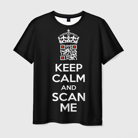 Мужская футболка 3D с принтом Keep calm and scan me: fuck off , 100% полиэфир | прямой крой, круглый вырез горловины, длина до линии бедер | crown | cute | keep calm and scan me | qr code | qr код | royal motto | королевский девиз | корона | милый | пошел ты | успокойся и просканируй меня