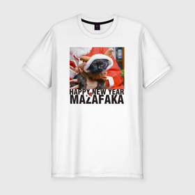 Мужская футболка хлопок Slim с принтом Котик New Year в Белгороде, 92% хлопок, 8% лайкра | приталенный силуэт, круглый вырез ворота, длина до линии бедра, короткий рукав | cats | котейки | котик | настроение | новогодняя | новый год