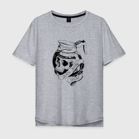 Мужская футболка хлопок Oversize с принтом Смерть без кофеина в Тюмени, 100% хлопок | свободный крой, круглый ворот, “спинка” длиннее передней части | бариста | кофе | кофейня | скелет | униформа | череп