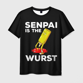 Мужская футболка 3D с принтом SENPAI IS THE WURST сосиска и горчичка в Тюмени, 100% полиэфир | прямой крой, круглый вырез горловины, длина до линии бедер | ahegao | anime | kawai | kowai | manga | oppai | otaku | sempai | senpai | sugoi | waifu | yandere | аниме | ахегао | вайфу | ковай | манга | отаку | семпай | сенпай | тренд