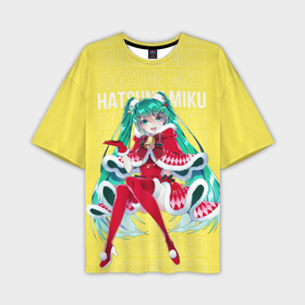 Мужская футболка OVERSIZE 3D с принтом Новогодняя  Хацунэ Мику ,  |  | Тематика изображения на принте: hatsune | miku | вокалоид | мику | хацунэ
