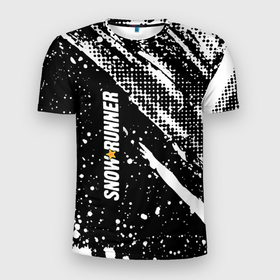 Мужская футболка 3D спортивная с принтом SnowRunner Logo в Новосибирске, 100% полиэстер с улучшенными характеристиками | приталенный силуэт, круглая горловина, широкие плечи, сужается к линии бедра | Тематика изображения на принте: race | snowrunner | гонки | гонки по бездорожью | гоночные игры | зимние гонки | снежные гонки | снежный бегун | сноу раннер | сноураннер