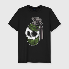 Мужская футболка хлопок Slim с принтом Skull grenade в Кировске, 92% хлопок, 8% лайкра | приталенный силуэт, круглый вырез ворота, длина до линии бедра, короткий рукав | bones | check | grenade | hype | metal | orbits | skull | глазницы | граната | кости | металл | хайп | чека | череп