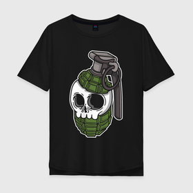 Мужская футболка хлопок Oversize с принтом Skull grenade в Санкт-Петербурге, 100% хлопок | свободный крой, круглый ворот, “спинка” длиннее передней части | bones | check | grenade | hype | metal | orbits | skull | глазницы | граната | кости | металл | хайп | чека | череп