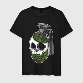 Мужская футболка хлопок с принтом Skull grenade в Тюмени, 100% хлопок | прямой крой, круглый вырез горловины, длина до линии бедер, слегка спущенное плечо. | bones | check | grenade | hype | metal | orbits | skull | глазницы | граната | кости | металл | хайп | чека | череп