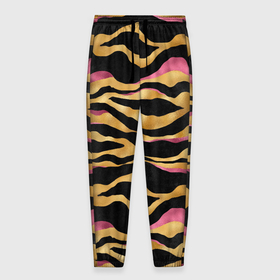 Мужские брюки 3D с принтом тигровый окрас Gold Pink в Тюмени, 100% полиэстер | манжеты по низу, эластичный пояс регулируется шнурком, по бокам два кармана без застежек, внутренняя часть кармана из мелкой сетки | 2022 | год тигра | новый год | новый год 2022 | символ года | тигр | тигренок | тигрица | тигры