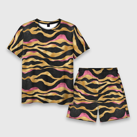 Мужской костюм с шортами 3D с принтом тигровый окрас Gold  Pink ,  |  | Тематика изображения на принте: 2022 | год тигра | новый год | новый год 2022 | символ года | тигр | тигренок | тигрица | тигры
