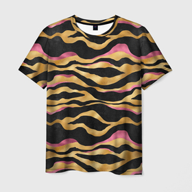 Мужская футболка 3D с принтом тигровый окрас Gold   Pink в Санкт-Петербурге, 100% полиэфир | прямой крой, круглый вырез горловины, длина до линии бедер | 2022 | год тигра | новый год | новый год 2022 | символ года | тигр | тигренок | тигрица | тигры