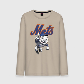 Мужской лонгслив хлопок с принтом New York Mets , 100% хлопок |  | ball | baseball | mascot | new york | team | usa | бейсбол | мяч | нью йорк | сша | талисман
