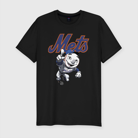 Мужская футболка хлопок Slim с принтом New York Mets в Екатеринбурге, 92% хлопок, 8% лайкра | приталенный силуэт, круглый вырез ворота, длина до линии бедра, короткий рукав | Тематика изображения на принте: ball | baseball | mascot | new york | team | usa | бейсбол | мяч | нью йорк | сша | талисман