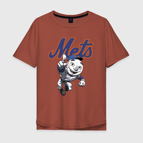 Мужская футболка хлопок Oversize с принтом New York Mets в Санкт-Петербурге, 100% хлопок | свободный крой, круглый ворот, “спинка” длиннее передней части | ball | baseball | mascot | new york | team | usa | бейсбол | мяч | нью йорк | сша | талисман