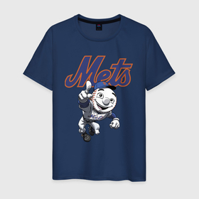 Мужская футболка хлопок с принтом New York Mets в Петрозаводске, 100% хлопок | прямой крой, круглый вырез горловины, длина до линии бедер, слегка спущенное плечо. | ball | baseball | mascot | new york | team | usa | бейсбол | мяч | нью йорк | сша | талисман