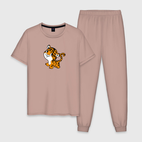 Мужская пижама хлопок с принтом Маленький тигруля в Новосибирске, 100% хлопок | брюки и футболка прямого кроя, без карманов, на брюках мягкая резинка на поясе и по низу штанин
 | год тигра | для девушек | для детей | животные | звери | малыш | ребенок | тигр | тигренок | тигрик