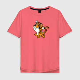 Мужская футболка хлопок Oversize с принтом Маленький тигруля в Тюмени, 100% хлопок | свободный крой, круглый ворот, “спинка” длиннее передней части | Тематика изображения на принте: год тигра | для девушек | для детей | животные | звери | малыш | ребенок | тигр | тигренок | тигрик