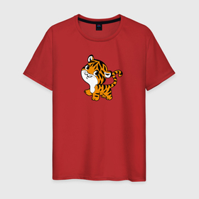 Мужская футболка хлопок с принтом Маленький тигруля в Санкт-Петербурге, 100% хлопок | прямой крой, круглый вырез горловины, длина до линии бедер, слегка спущенное плечо. | Тематика изображения на принте: год тигра | для девушек | для детей | животные | звери | малыш | ребенок | тигр | тигренок | тигрик