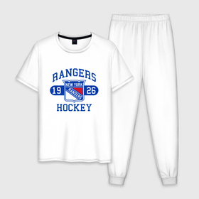 Мужская пижама хлопок с принтом Нью Йорк Рейнджерс, New York Rangers в Екатеринбурге, 100% хлопок | брюки и футболка прямого кроя, без карманов, на брюках мягкая резинка на поясе и по низу штанин
 | hockey | new york | new york rangers | nhl | rangers | usa | нхл | ньюйорк | ньюйорк рейнджерс | рейнджерс | спорт | сша | хоккей | шайба