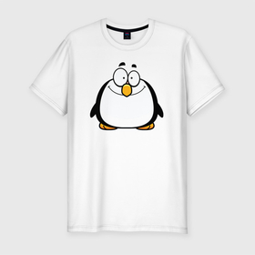 Мужская футболка хлопок Slim с принтом Глазастый пингвин в Белгороде, 92% хлопок, 8% лайкра | приталенный силуэт, круглый вырез ворота, длина до линии бедра, короткий рукав | арктика | девушкам | детский | детям | для детей | зима | крылья | лёд | мороз | пингвин | природа | птица | холод
