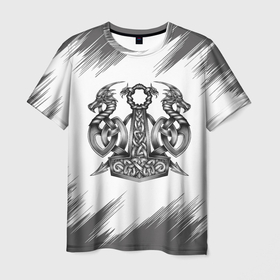 Мужская футболка 3D с принтом Кельтские татуировки в Екатеринбурге, 100% полиэфир | прямой крой, круглый вырез горловины, длина до линии бедер | вальхалла валькнут | викинги | кельтский узел | скандинавские символы