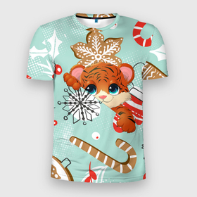 Мужская футболка 3D Slim с принтом ТИГРЁНОК | ГОД ТИГРА в Новосибирске, 100% полиэстер с улучшенными характеристиками | приталенный силуэт, круглая горловина, широкие плечи, сужается к линии бедра | 2021 | new year | амурский тигр | деда мороза | к нам приходит | как у всех | клауса | костюм | милый | нг | новогодний | новый год | подарок | праздник | рекомендации | рождество | санты | снег | снежинки