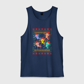 Мужская майка хлопок с принтом Аксолотль рождественский свитер в Новосибирске, 100% хлопок |  | christmas | ugly sweater | аксолотль | вечеринка | земноводный | кристмас | морские жители | морские обитатели | неотеническая личинка | новый год | орнамент | паттерн | разноцветный | рождественский свитер