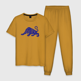 Мужская пижама хлопок с принтом Дикий зверь 2022 в Тюмени, 100% хлопок | брюки и футболка прямого кроя, без карманов, на брюках мягкая резинка на поясе и по низу штанин
 | дикая кошка | животные | новый год | символ года | тигр