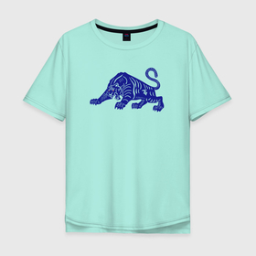 Мужская футболка хлопок Oversize с принтом Дикий зверь 2022 в Петрозаводске, 100% хлопок | свободный крой, круглый ворот, “спинка” длиннее передней части | дикая кошка | животные | новый год | символ года | тигр
