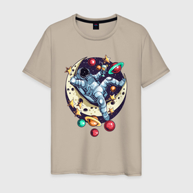 Мужская футболка хлопок с принтом Астронавт на расслабоне в Екатеринбурге, 100% хлопок | прямой крой, круглый вырез горловины, длина до линии бедер, слегка спущенное плечо. | chill | star | астронавт | астрономия | галактика | звезды | земля | космонавт | космос | луна | марс | на расслабоне | на чиле | отдых | планета