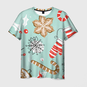 Мужская футболка 3D с принтом ПОДНИМЕТ НОВОГОДНЕЕ НАСТРОЕНИЕ , 100% полиэфир | прямой крой, круглый вырез горловины, длина до линии бедер | 2021 | new year | деда мороза | к нам приходит | как у всех | клауса | костюм | красный | милый | новогодний | новый год | огонь | праздник | пряники | рекомендации | рождество | санты | снег | снежинки | снежок
