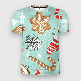 Мужская футболка 3D Slim с принтом ПОДНИМЕТ НОВОГОДНЕЕ НАСТРОЕНИЕ в Новосибирске, 100% полиэстер с улучшенными характеристиками | приталенный силуэт, круглая горловина, широкие плечи, сужается к линии бедра | 2021 | new year | деда мороза | к нам приходит | как у всех | клауса | костюм | красный | милый | новогодний | новый год | огонь | праздник | пряники | рекомендации | рождество | санты | снег | снежинки | снежок