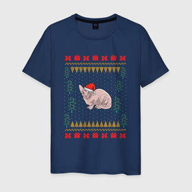 Мужская футболка хлопок с принтом Сфинкс рождественский свитер , 100% хлопок | прямой крой, круглый вырез горловины, длина до линии бедер, слегка спущенное плечо. | christmas | sphynx | ugly sweater | вечеринка | домашний питомец | животные | киска | костюм | коты | кошки | кристмас | новогодние праздники | новый год | рождественский свитер | рождество | санта клаус | сфинкс