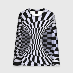 Мужской лонгслив 3D с принтом Оптическая Иллюзия, черно белая в Белгороде, 100% полиэстер | длинные рукава, круглый вырез горловины, полуприлегающий силуэт | Тематика изображения на принте: абстракция | геометрия | иллюзии | илюзии | илюзия | оптическая иллюзия | черно белое
