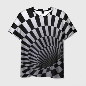 Мужская футболка 3D с принтом Оптическая Иллюзия, черно белая , 100% полиэфир | прямой крой, круглый вырез горловины, длина до линии бедер | абстракция | геометрия | иллюзии | илюзии | илюзия | оптическая иллюзия | черно белое