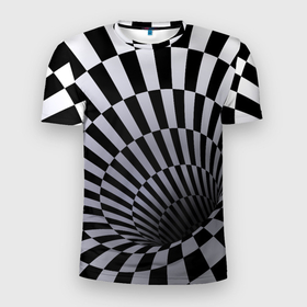 Мужская футболка 3D Slim с принтом Оптическая Иллюзия, черно белая в Петрозаводске, 100% полиэстер с улучшенными характеристиками | приталенный силуэт, круглая горловина, широкие плечи, сужается к линии бедра | абстракция | геометрия | иллюзии | илюзии | илюзия | оптическая иллюзия | черно белое