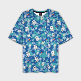 Мужская футболка OVERSIZE 3D с принтом Медвежата и снежинки в Тюмени,  |  | 2022 | медведь | медвежата | новый год | снежинки