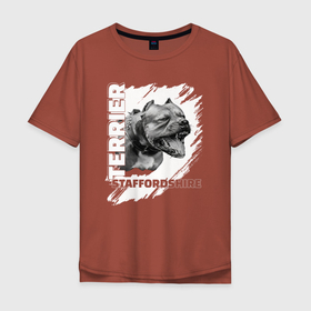 Мужская футболка хлопок Oversize с принтом terrier терьер в Белгороде, 100% хлопок | свободный крой, круглый ворот, “спинка” длиннее передней части | terrier | бойцовские породы | собачьи бои | стаффордширский | терьер