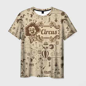 Мужская футболка 3D с принтом Цирк винтажный в Екатеринбурге, 100% полиэфир | прямой крой, круглый вырез горловины, длина до линии бедер | винтажный | клоун | ретро | слоны | узор | цирк | шапито