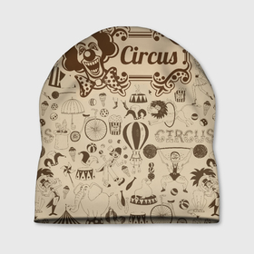 Шапка 3D с принтом Цирк винтажный в Петрозаводске, 100% полиэстер | универсальный размер, печать по всей поверхности изделия | винтажный | клоун | ретро | слоны | узор | цирк | шапито