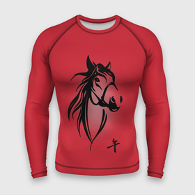 Мужской рашгард 3D с принтом Огненная лошадь с иероглифом в Курске,  |  | иероглиф | красная лошадь | красный | лошадь | огненная лошадь | огонь