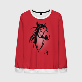 Мужской свитшот 3D с принтом Огненная лошадь с иероглифом в Кировске, 100% полиэстер с мягким внутренним слоем | круглый вырез горловины, мягкая резинка на манжетах и поясе, свободная посадка по фигуре | иероглиф | красная лошадь | красный | лошадь | огненная лошадь | огонь