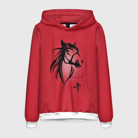 Мужская толстовка 3D с принтом Огненная лошадь с иероглифом в Санкт-Петербурге, 100% полиэстер | двухслойный капюшон со шнурком для регулировки, мягкие манжеты на рукавах и по низу толстовки, спереди карман-кенгуру с мягким внутренним слоем. | иероглиф | красная лошадь | красный | лошадь | огненная лошадь | огонь