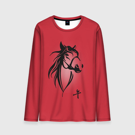 Мужской лонгслив 3D с принтом Огненная лошадь с иероглифом в Новосибирске, 100% полиэстер | длинные рукава, круглый вырез горловины, полуприлегающий силуэт | Тематика изображения на принте: иероглиф | красная лошадь | красный | лошадь | огненная лошадь | огонь
