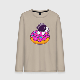 Мужской лонгслив хлопок с принтом Космический пончик , 100% хлопок |  | cute | donut | выпечка | донат | космический | космонавт | поончик | сладость